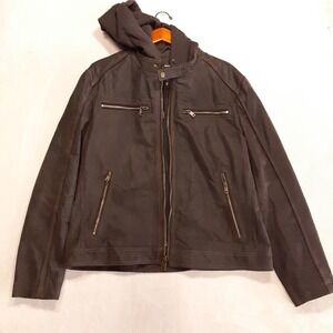 Wilson's Leather Mens Brown Racer Jacket XL Detachable Hoodie Full Zip Snap Tab